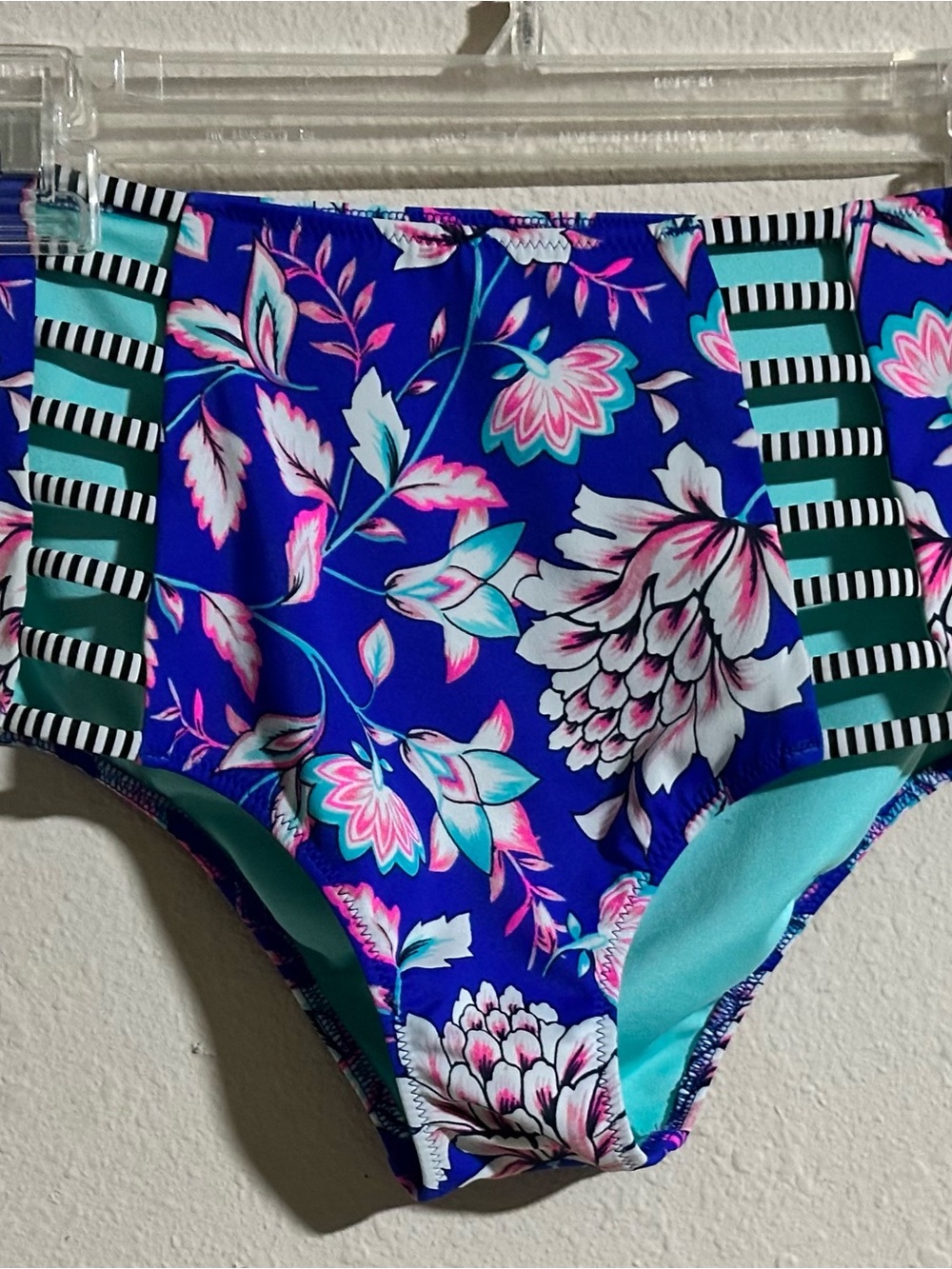 Shade & Shore Blue Floral High-Waist Bikini Bottom